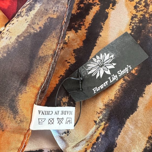 Boutique Silk Blend Multi Color Brown Yellow Red Abstract Print Scarf - Picture 7 of 8